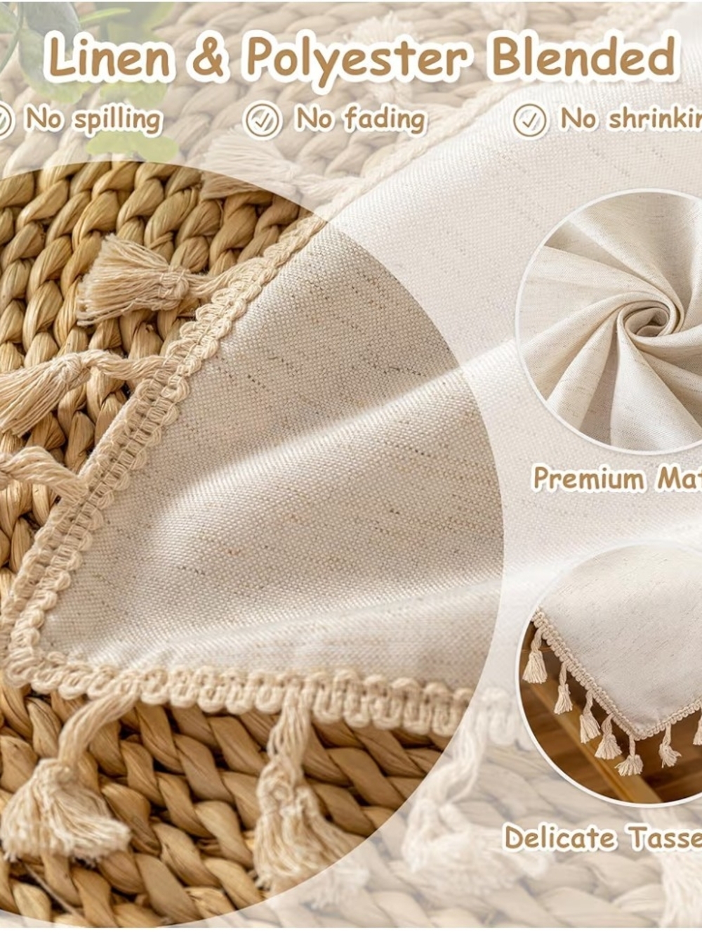 Linen Look Washable Tablecloth With Tassels 102x60 Rectangular - Picture 3 of 6